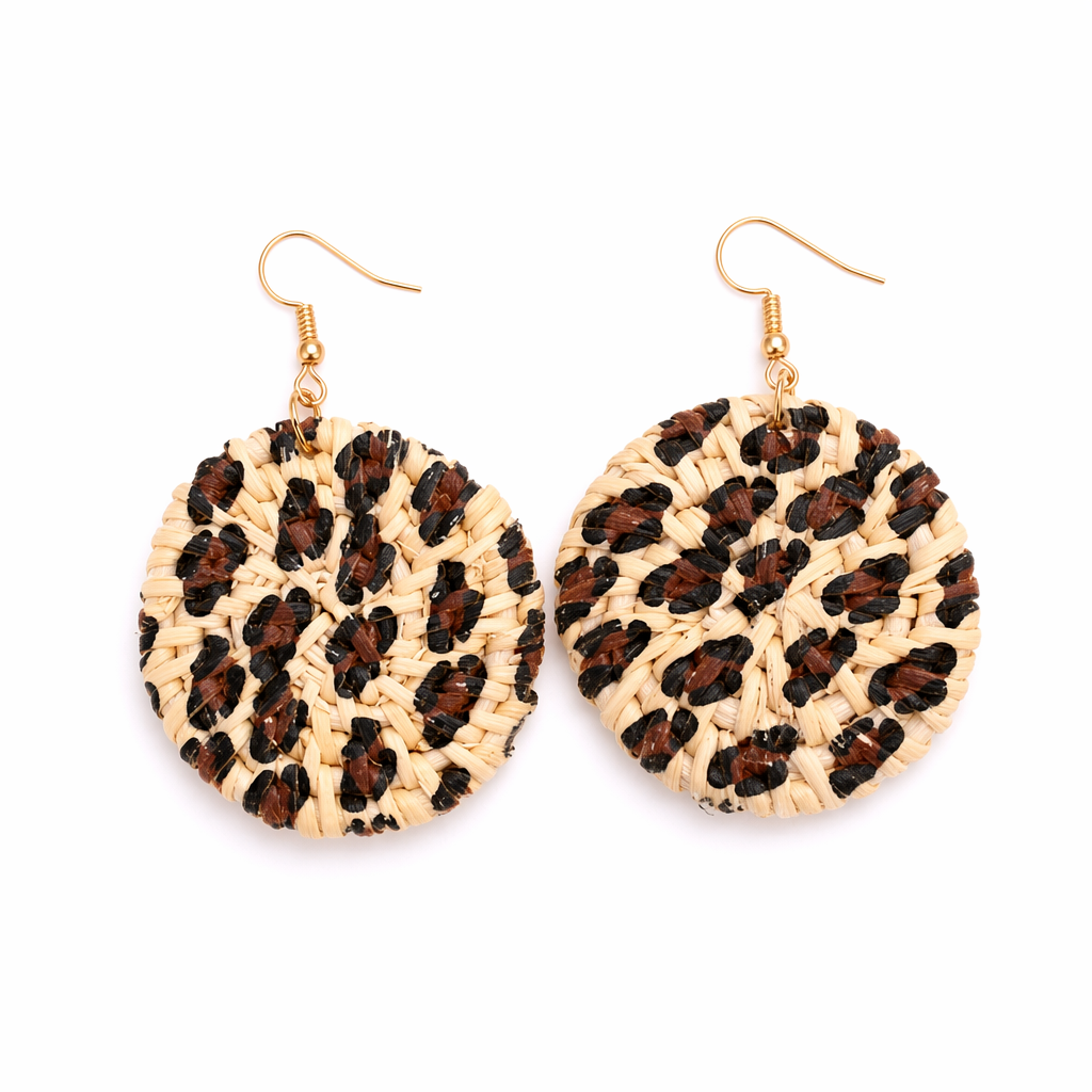 Leopard Print Rattan Dangle Earrings Default