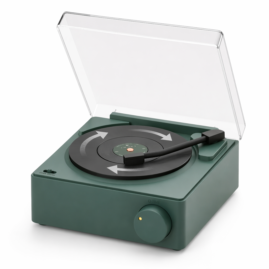 Retro Bluetooth Turntable Speaker with Alarm Clock Functionality Green