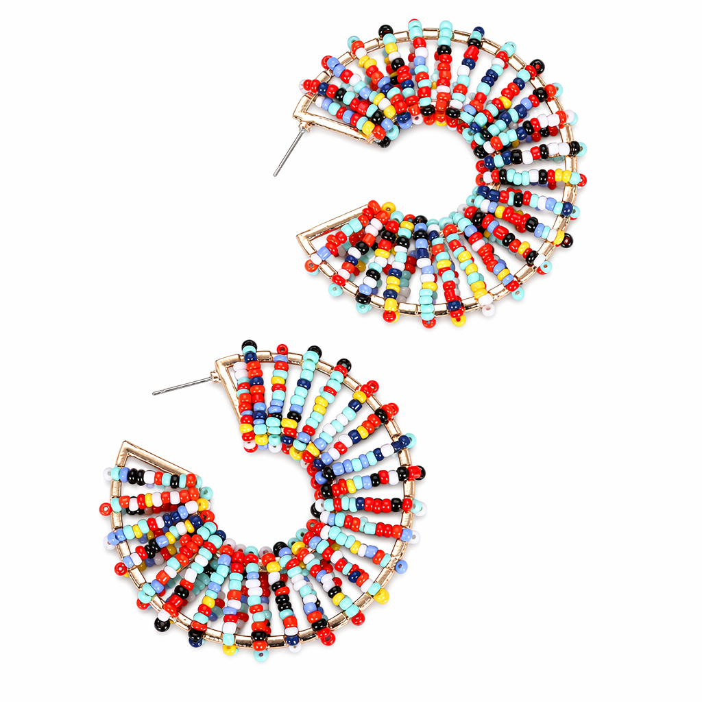 Colorful Round Beaded Earrings Black