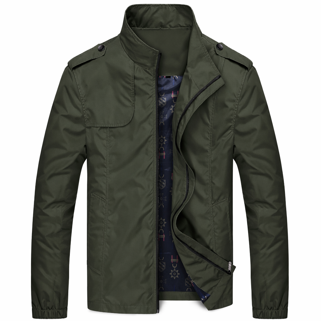 Zippered Jacket with Stand Collar for Men Green