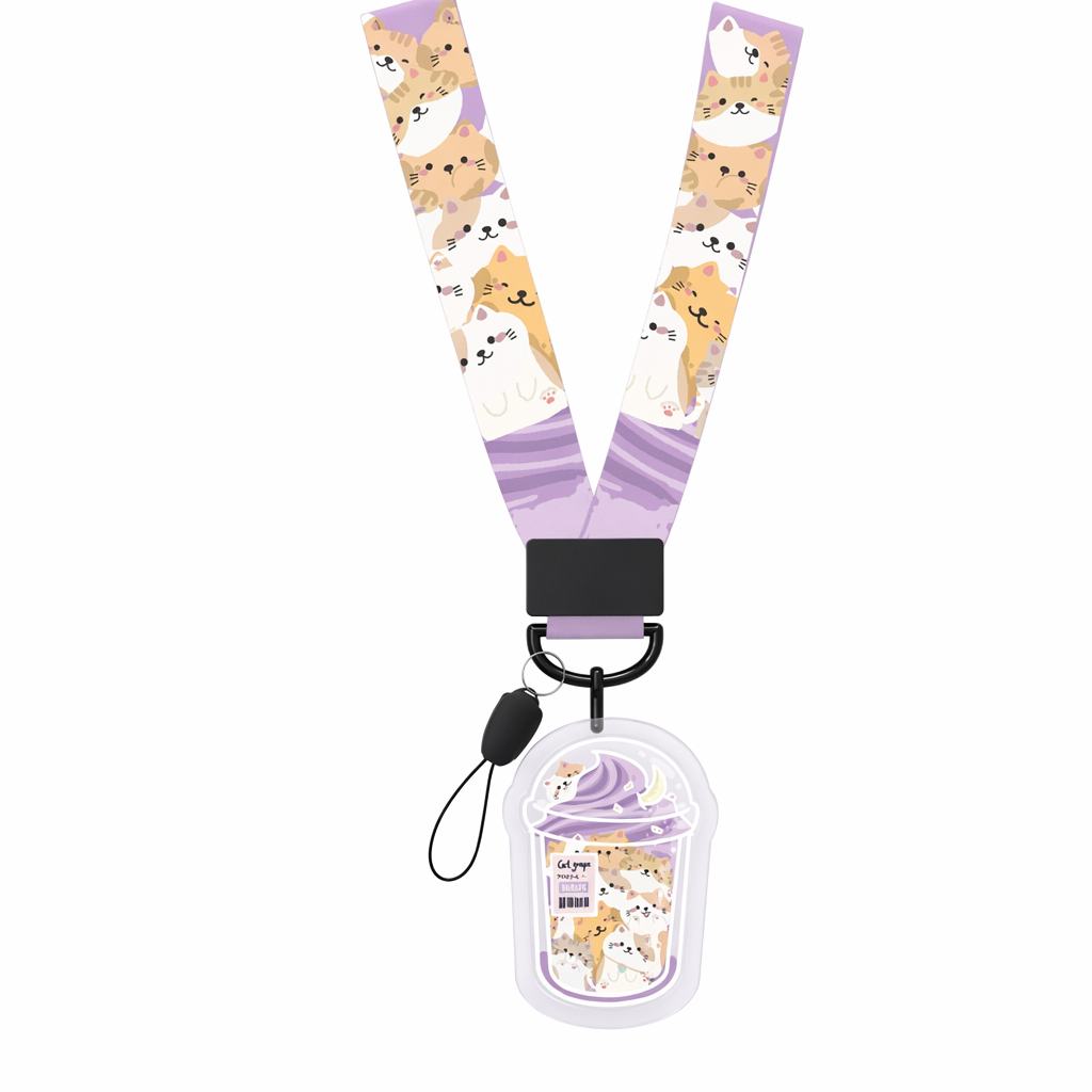 Cute Animal Lanyard with Charm Cat Grape Drink