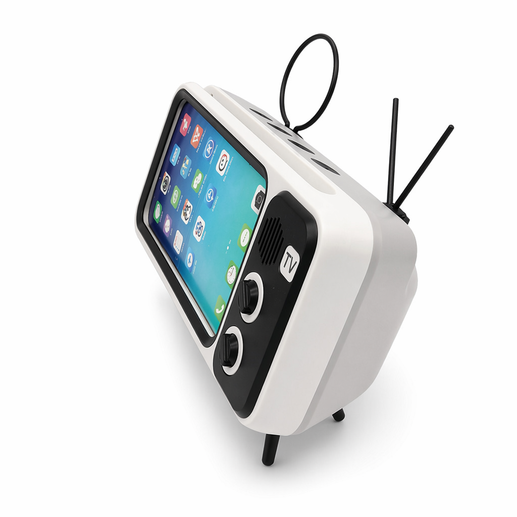 Wireless TV Stand Design Bluetooth Speakers with Integrated Microphone and Phone Holder Grey