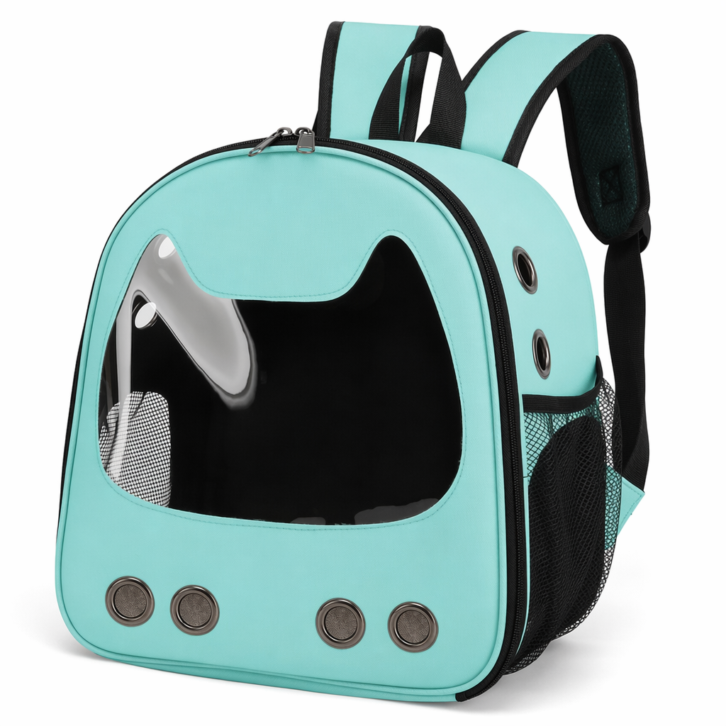 Pet Carrier Backpack with Feline Design for Small Sized Cats Green