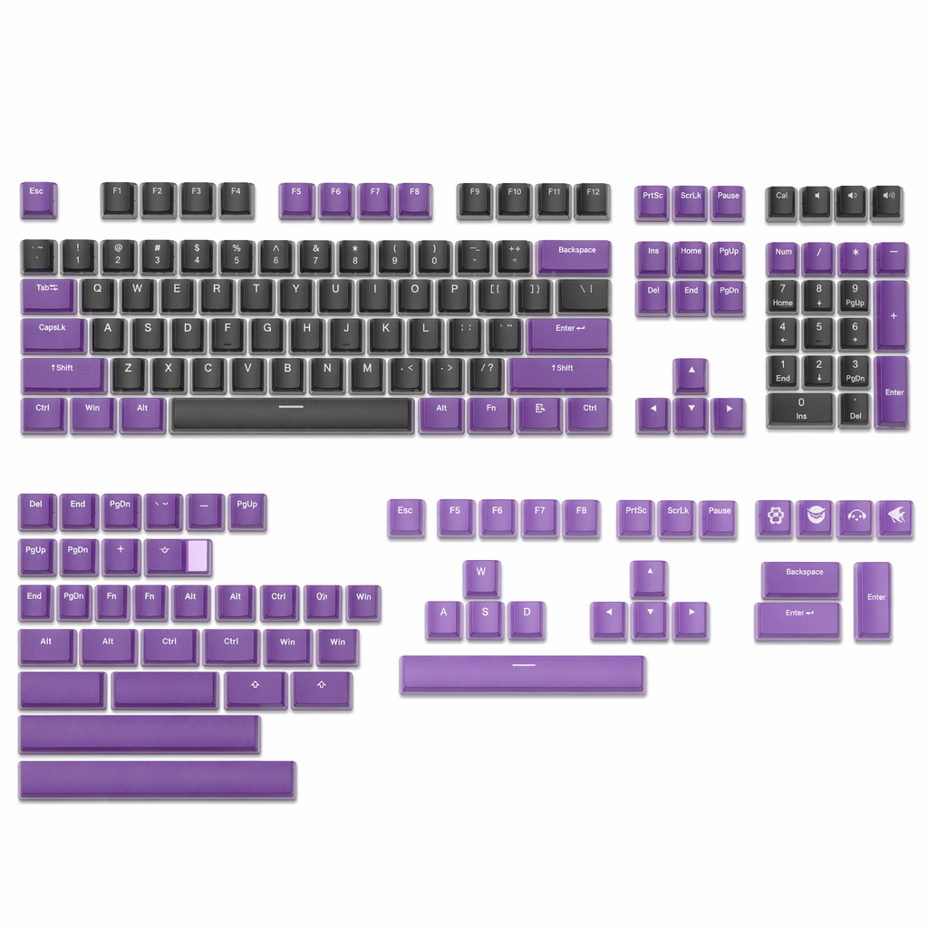 165-key set of Pudding-style keycaps for keyboards Black Purple