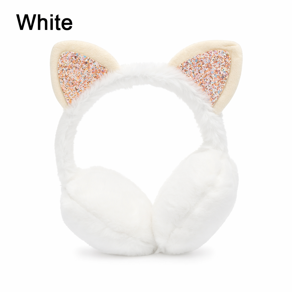 Cat-Themed Cozy Winter Earmuffs White