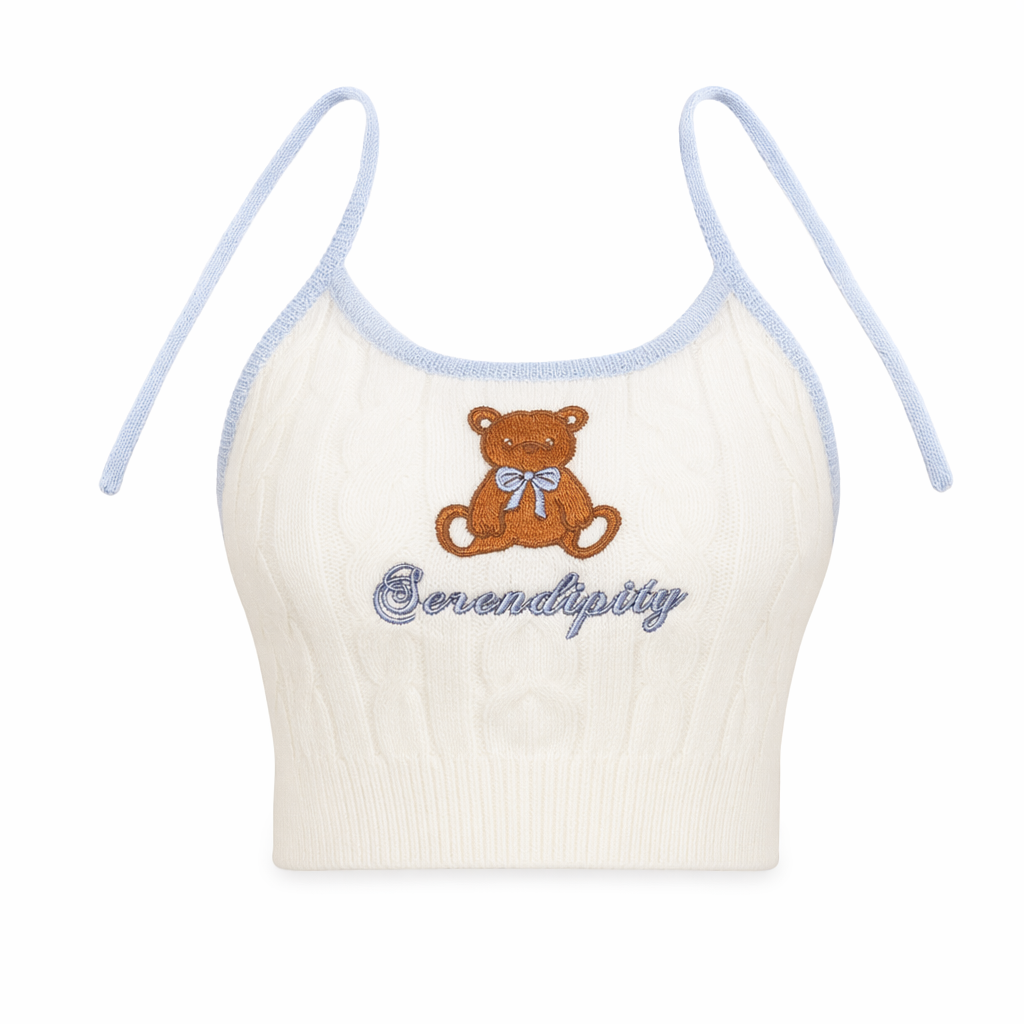Blue & Cream Cute Bear Knitted Set Vest