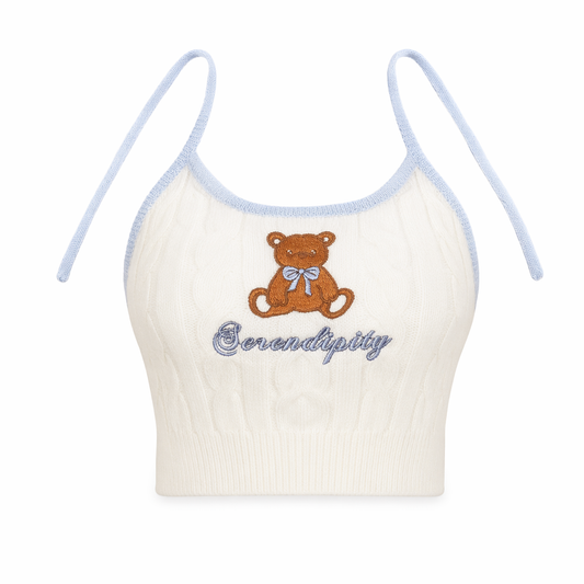 Blue & Cream Cute Bear Knitted Set Vest