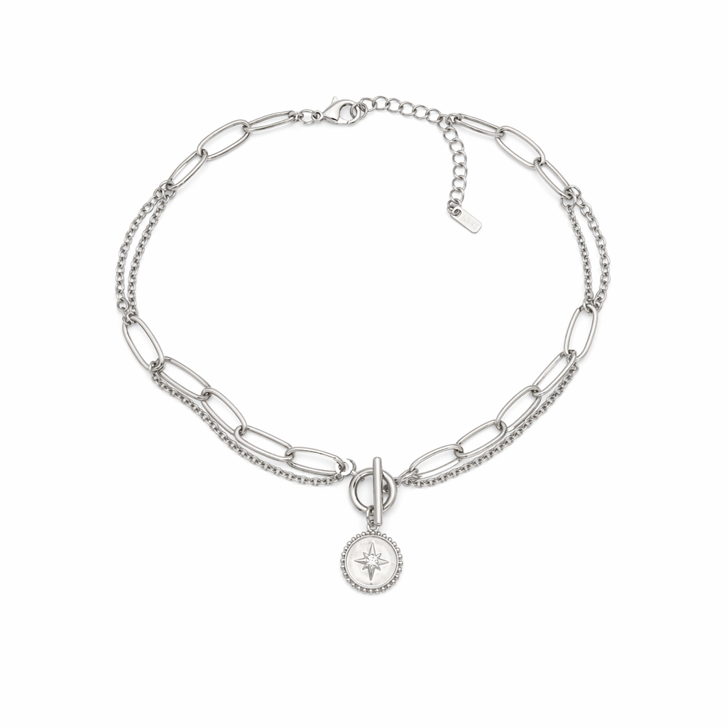 Women's Coin Pendant Chain Style Necklace Silver