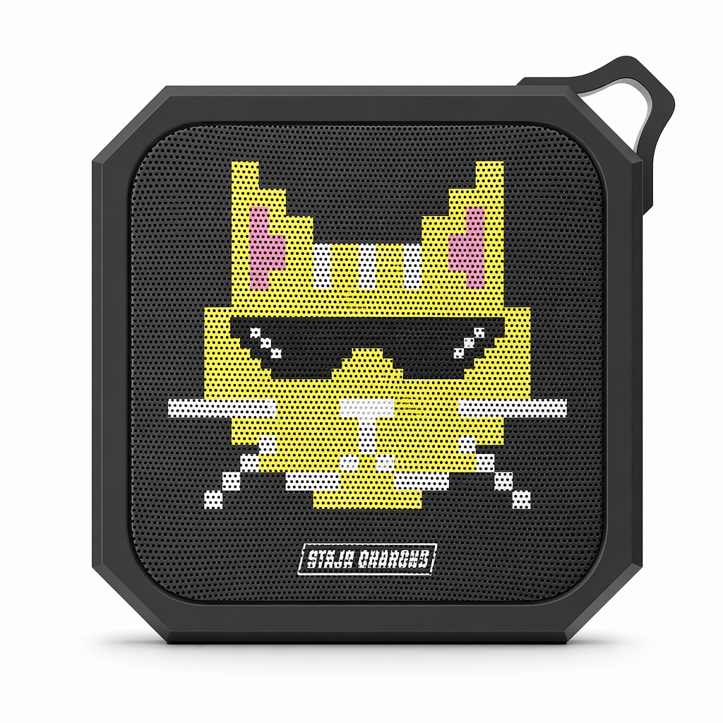 Pixelated Feline Ninja Bluetooth Speaker with Shades and Water-resistant Design Default