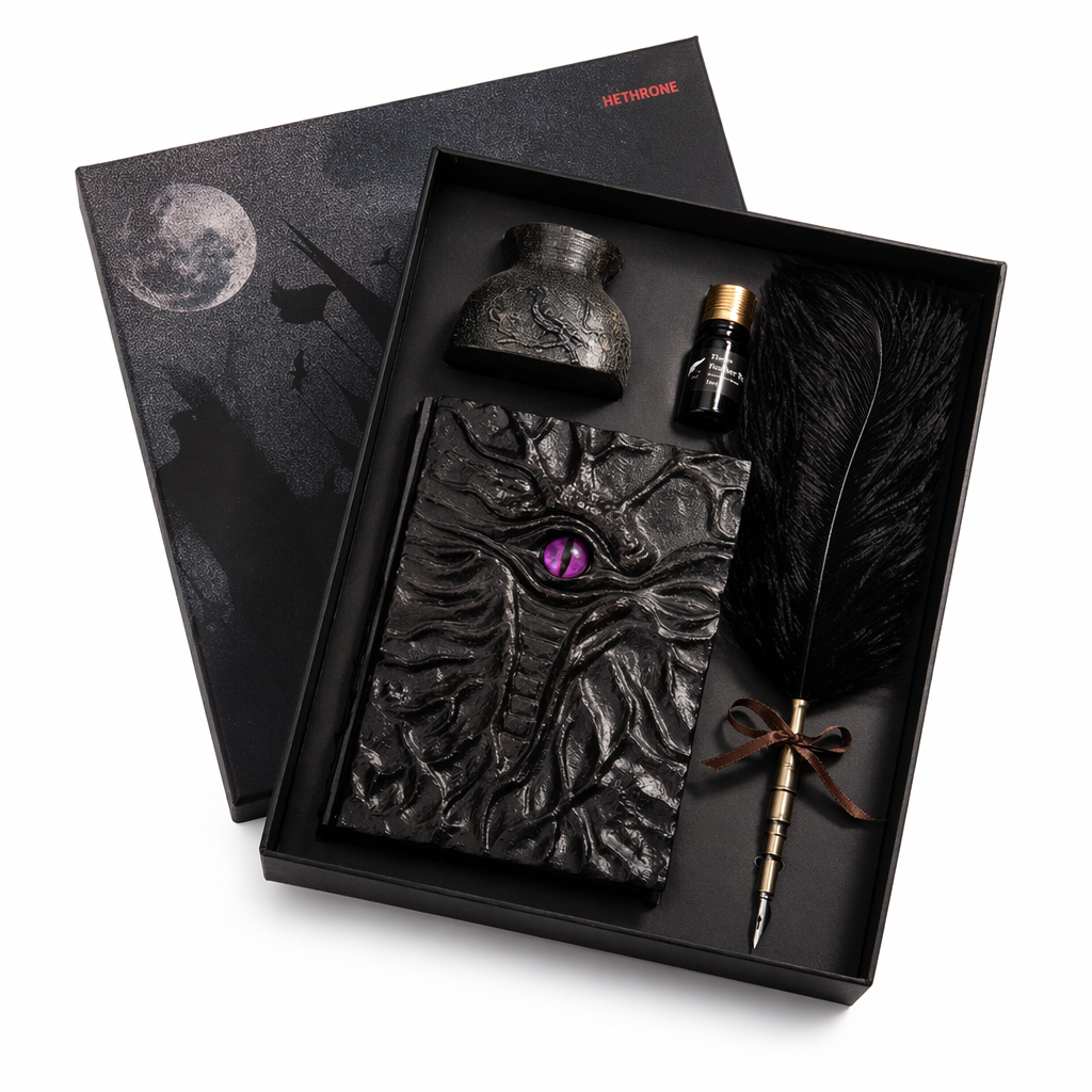 Medieval Feather Pen Set with Journal Purple