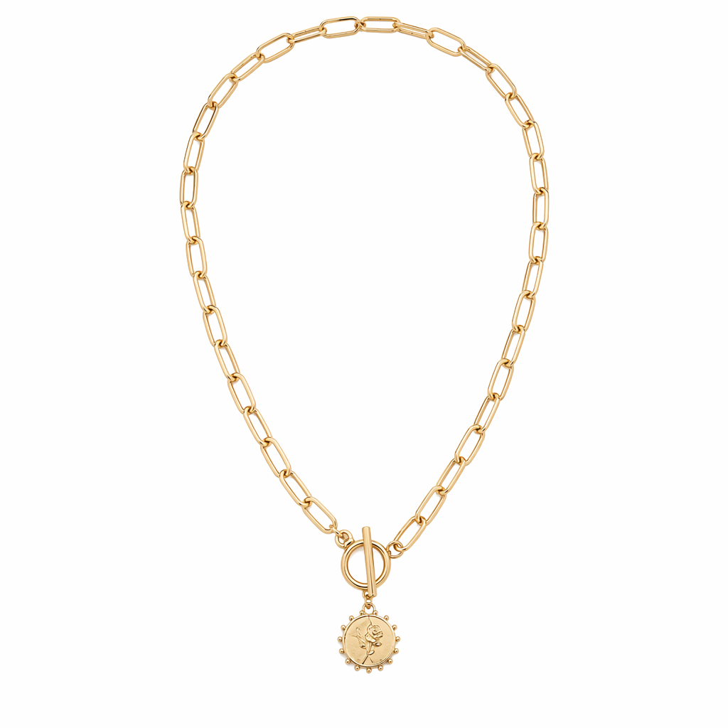Women's Coin Pendant Chain Style Necklace Gold