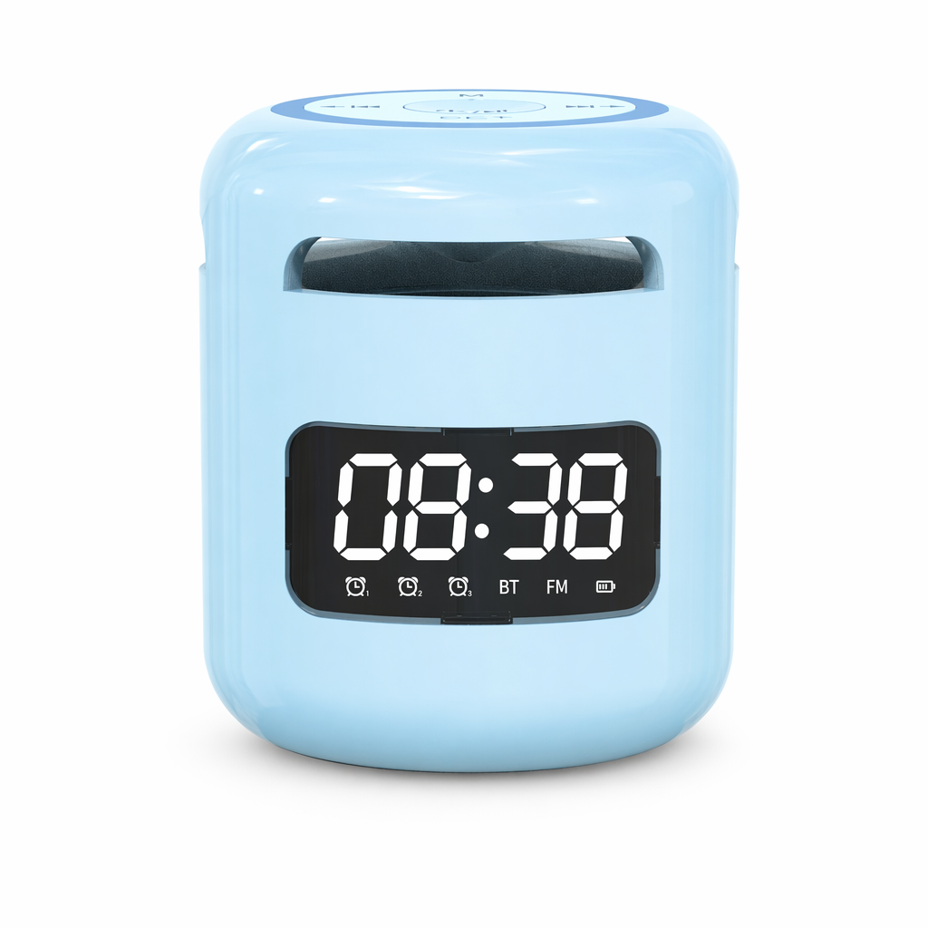 Compact Wireless Speaker with Built-in FM Radio and Alarm Clock Blue