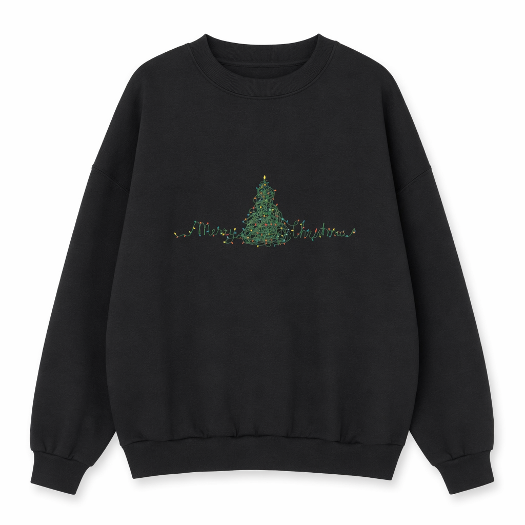 Women's Holiday Lights Tree Pullover Black