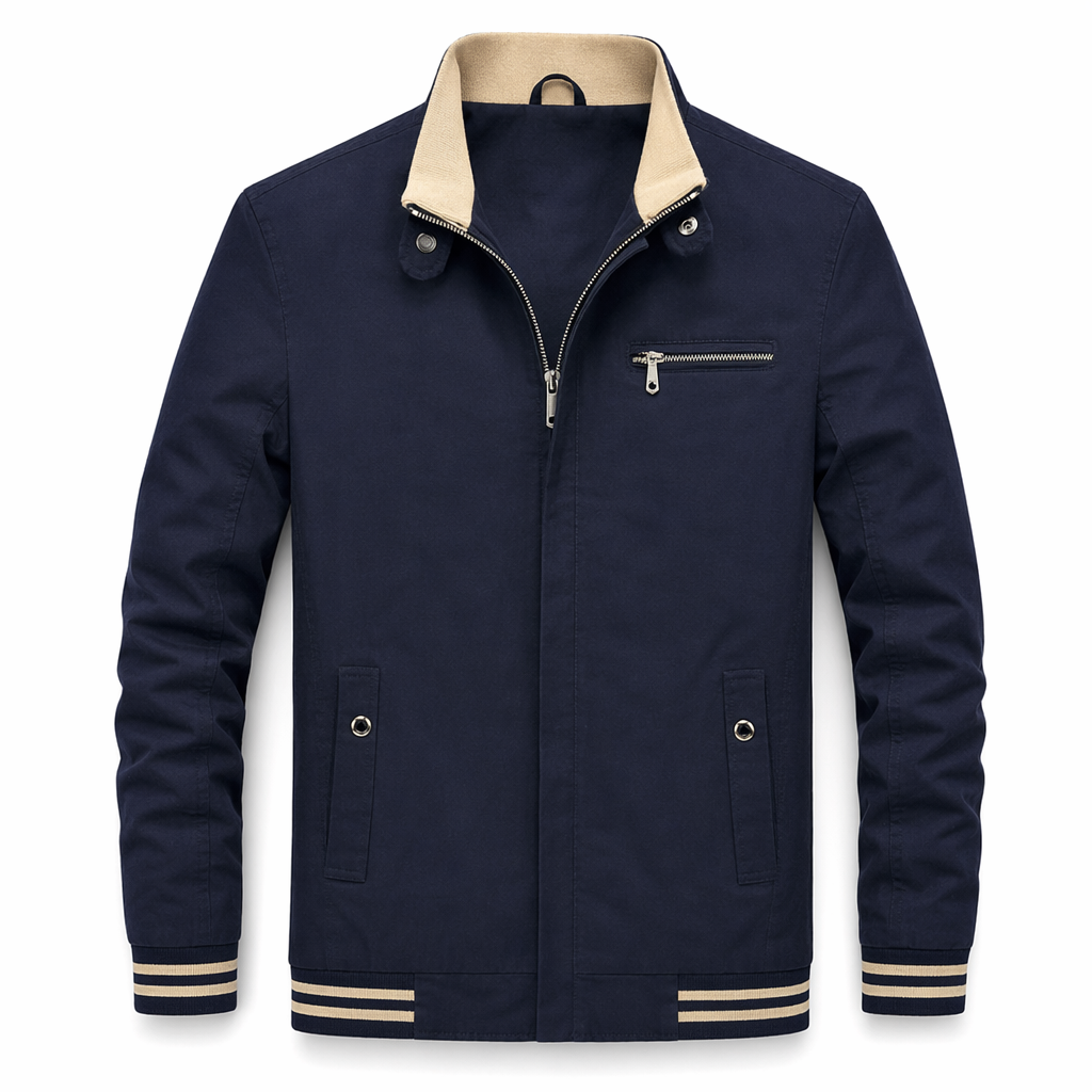 Navy Zip-Up Jacket with a Stylish Stand Collar for Men Default