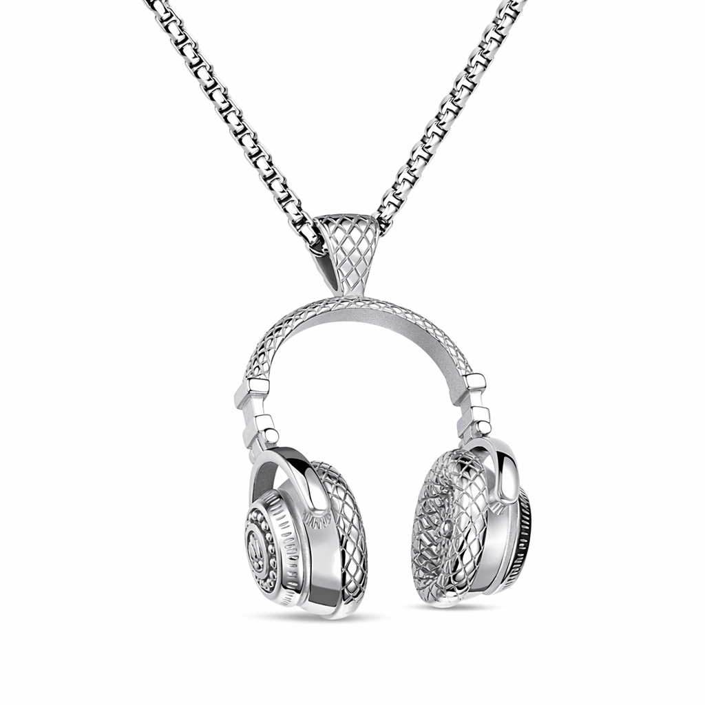 Hip Hop Necklace: A Stylish Headphone Pendant Silver