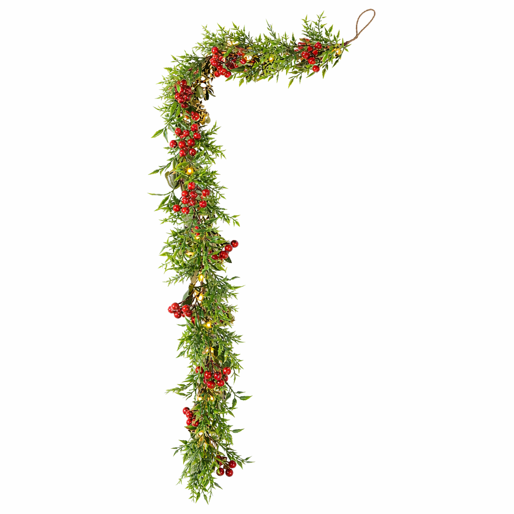 Lighted Festive Red Berry Garland Decoration for the Holidays Default