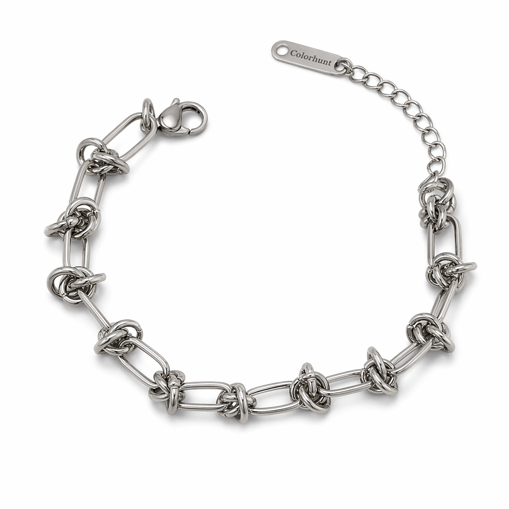 Knot-Embellished Chain Link Bracelet Silver
