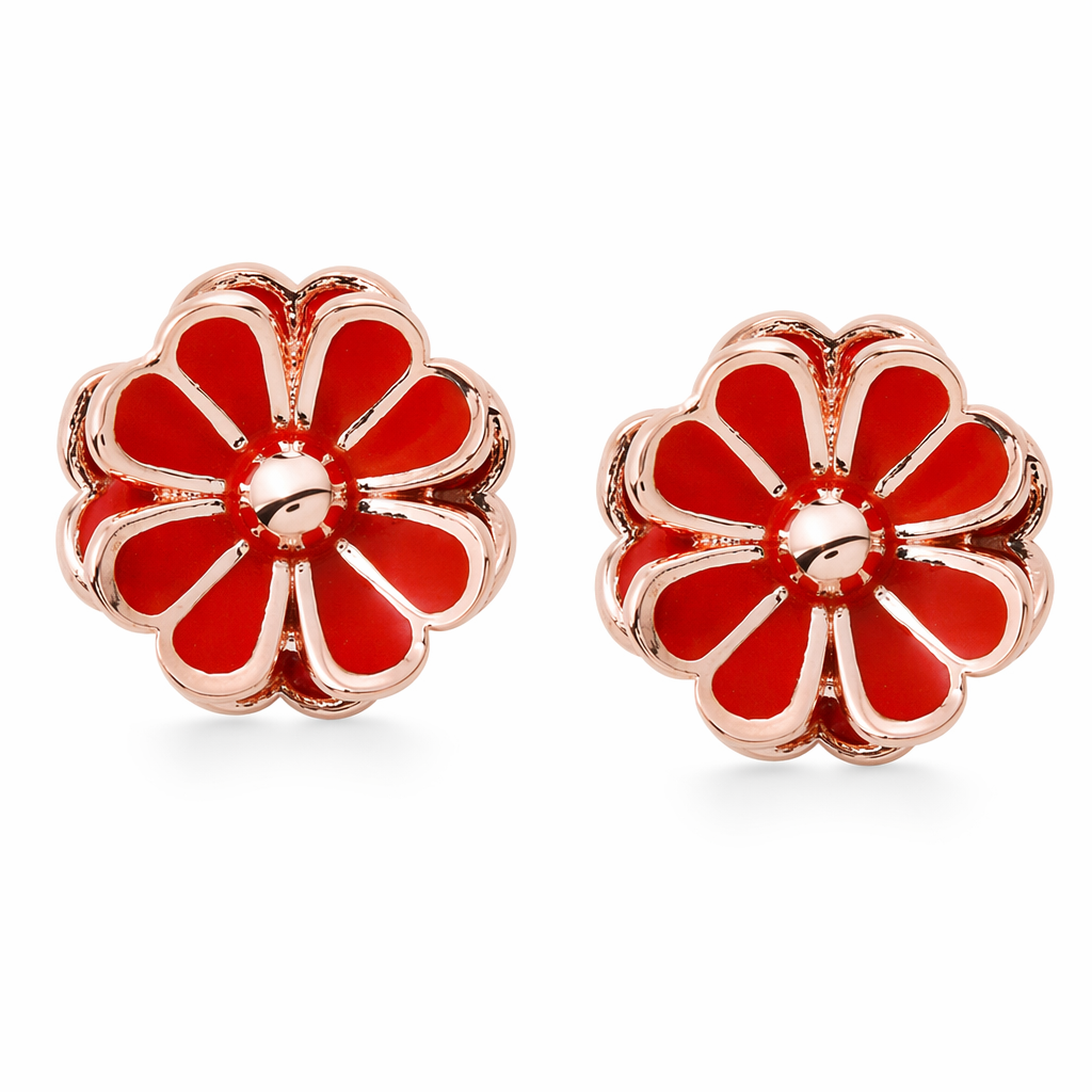 Red Daisy Earrings with 14K Gold Studs Default