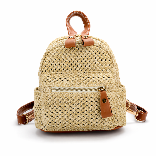 Compact Straw Backpack Beige