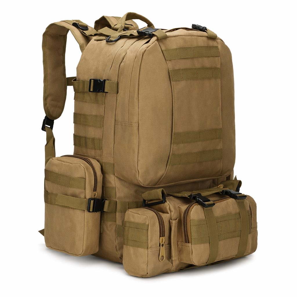 Outdoor Military Backpack - 50L, Resistant to Water Tan