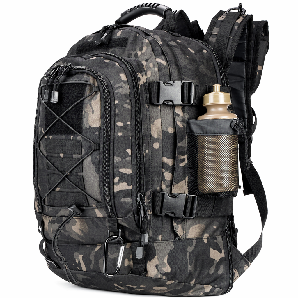 Waterproof Outdoor Backpack with Ample Storage Capacity for Camping Black Camouflage