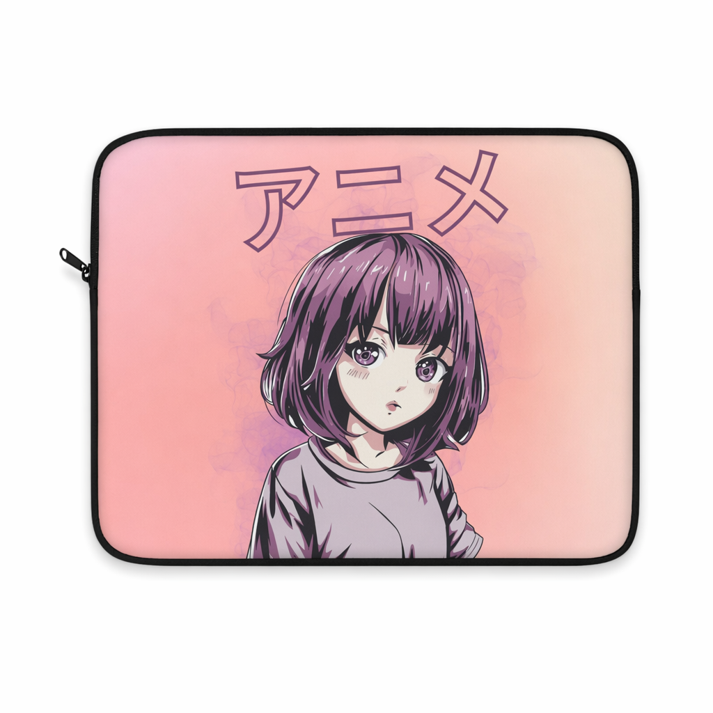 Anime Girl Laptop Sleeve with Vibrant Purple Hair Default