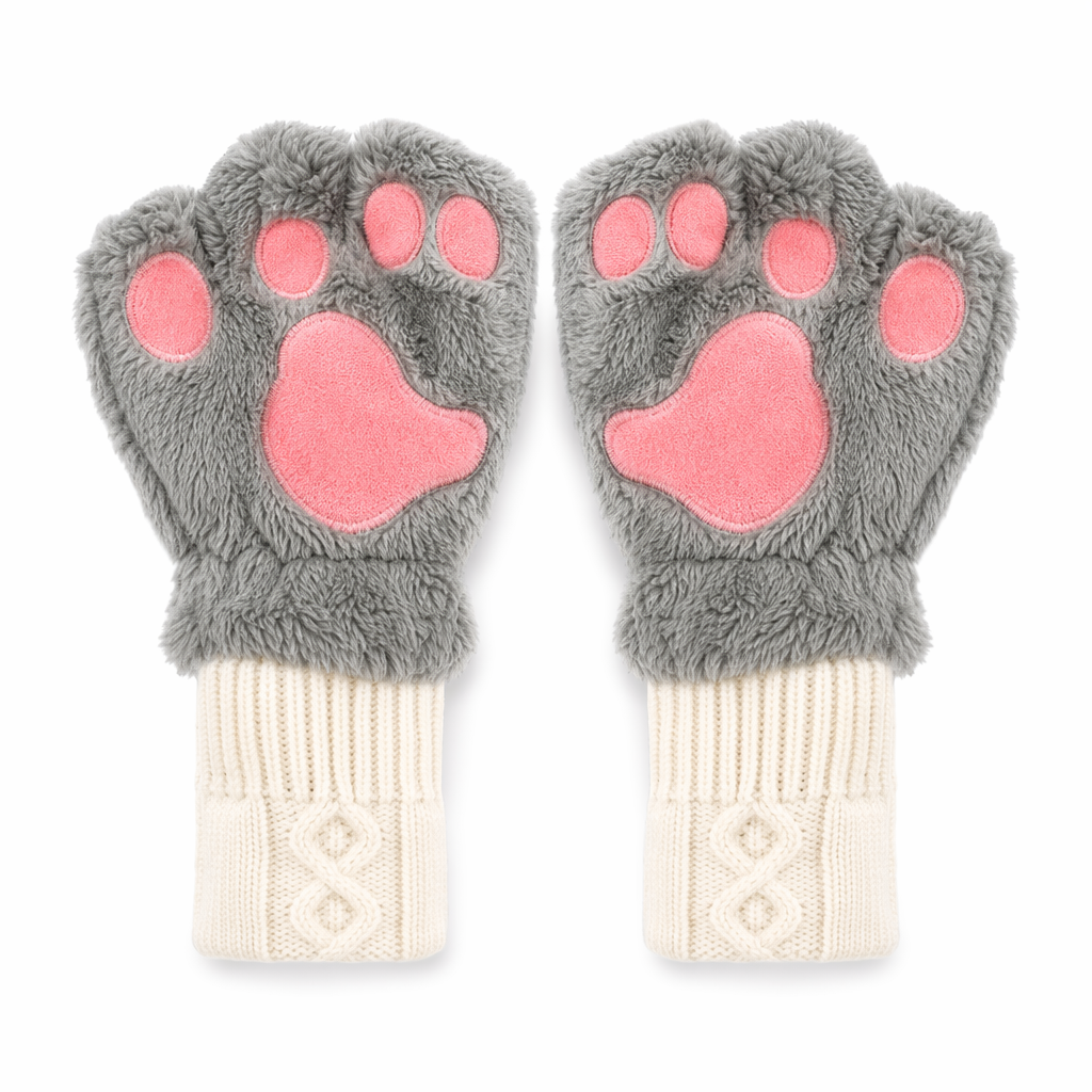 Girls' Winter Gloves with Cat Claw Design Light Gray