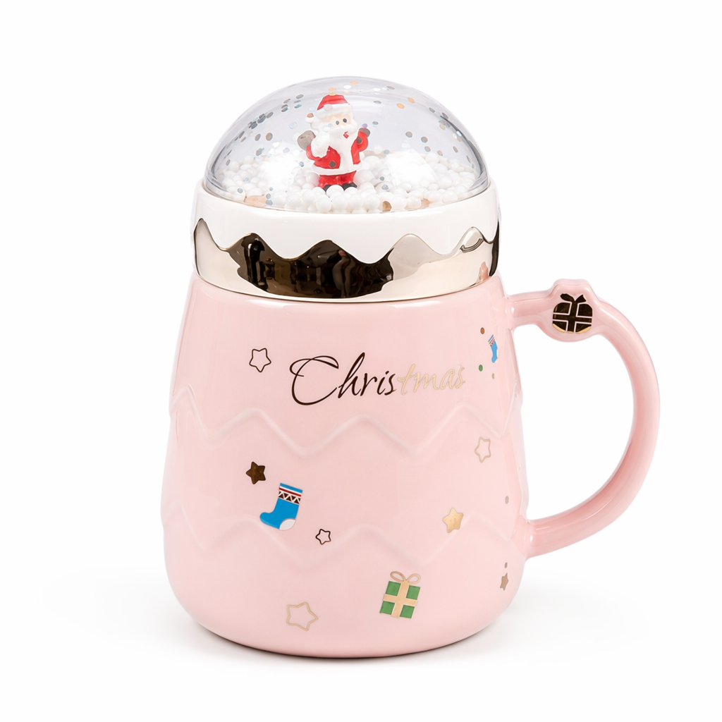 Festive Mug with Cover for Hot Drinks Pink