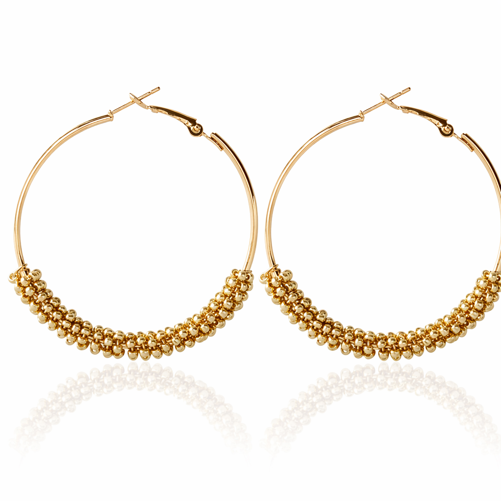 Vibrant Beaded Circular Hoop Earrings Gold