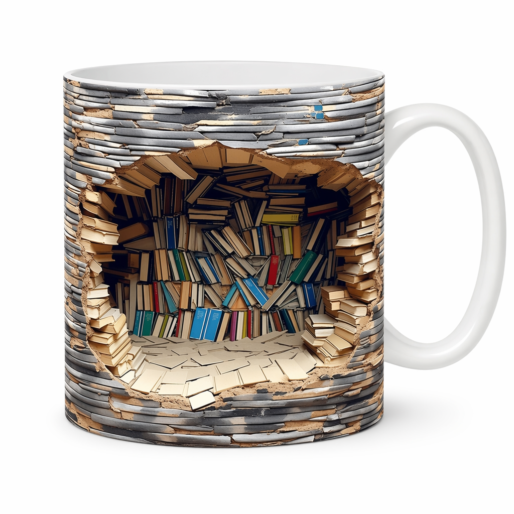Coffee Mug with a 3D Bookshelf Design C
