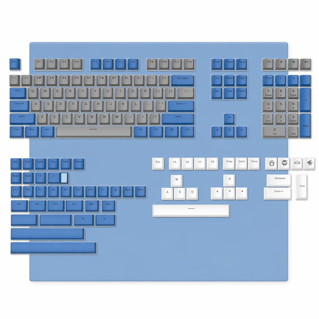 165-key set of Pudding-style keycaps for keyboards Gray Blue