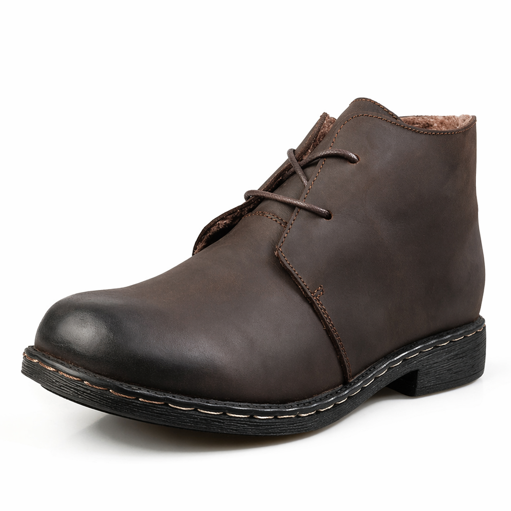 Classic Leather Ankle Boots for Men's Casual Wear Brown with velvet