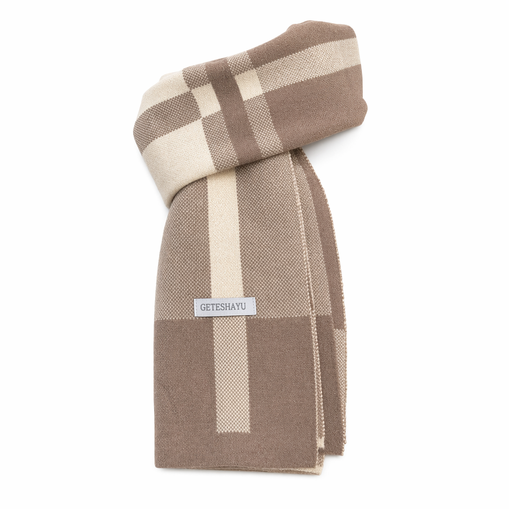 Soft and Cozy Men's Plaid Scarf Khaki