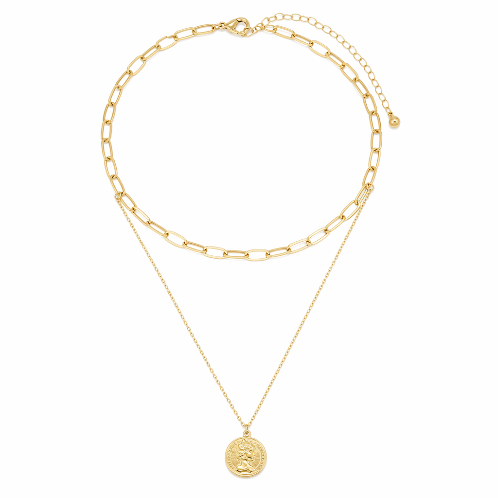Layered Choker Necklace for Women with Coin Charm Default