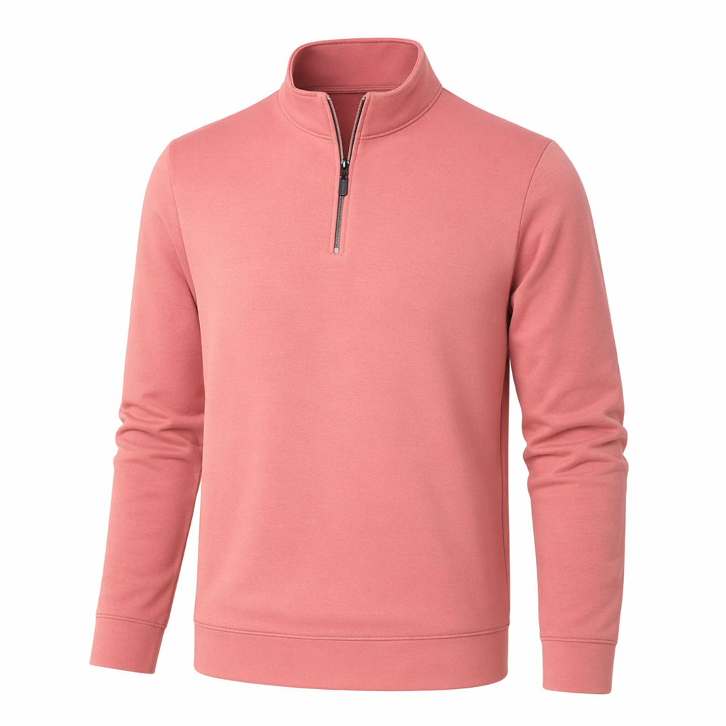 Long Sleeve Men's Casual Top with Stand Collar Pink