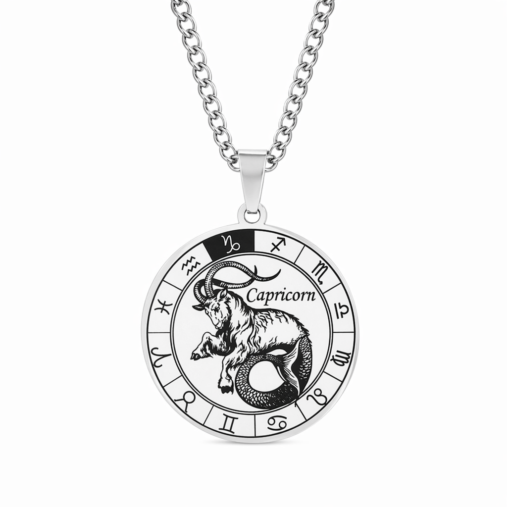 Horoscope Pendant Necklace - Unisex Round Design Capricorn