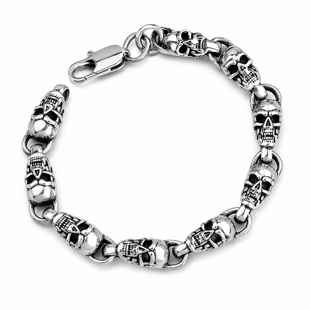 Reworking the title to emphasize the product's essence while maintaining its distinctiveness from the original. Any references to '""' or similar labels should be eliminated. 

Skull-Adorned Gothic Chain Bracelet Default