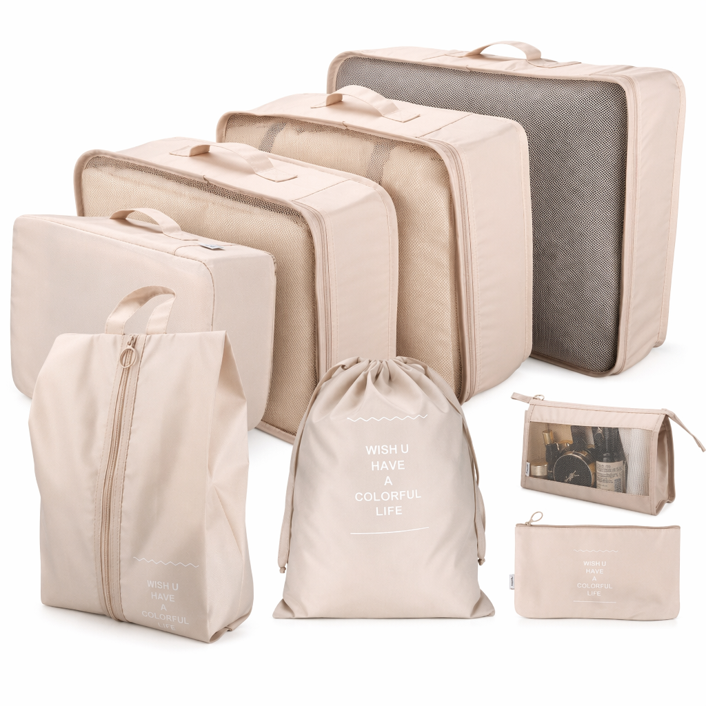 Rephrased Title: 
Set of 8 Waterproof Bags for Organizing and Storage Beige