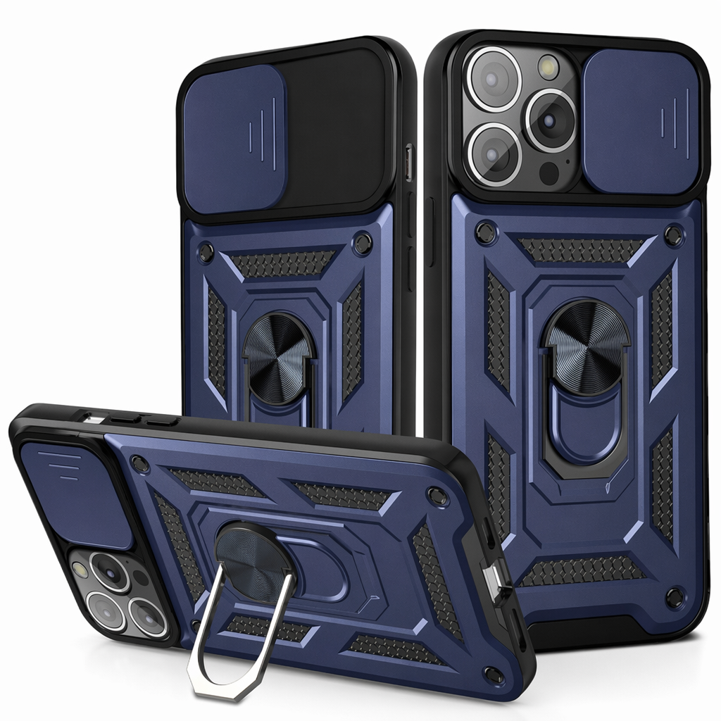 14 Series Camera Lens Cover Kickstand Armor Case for iPhone X: Ensuring 360 Protection Blue