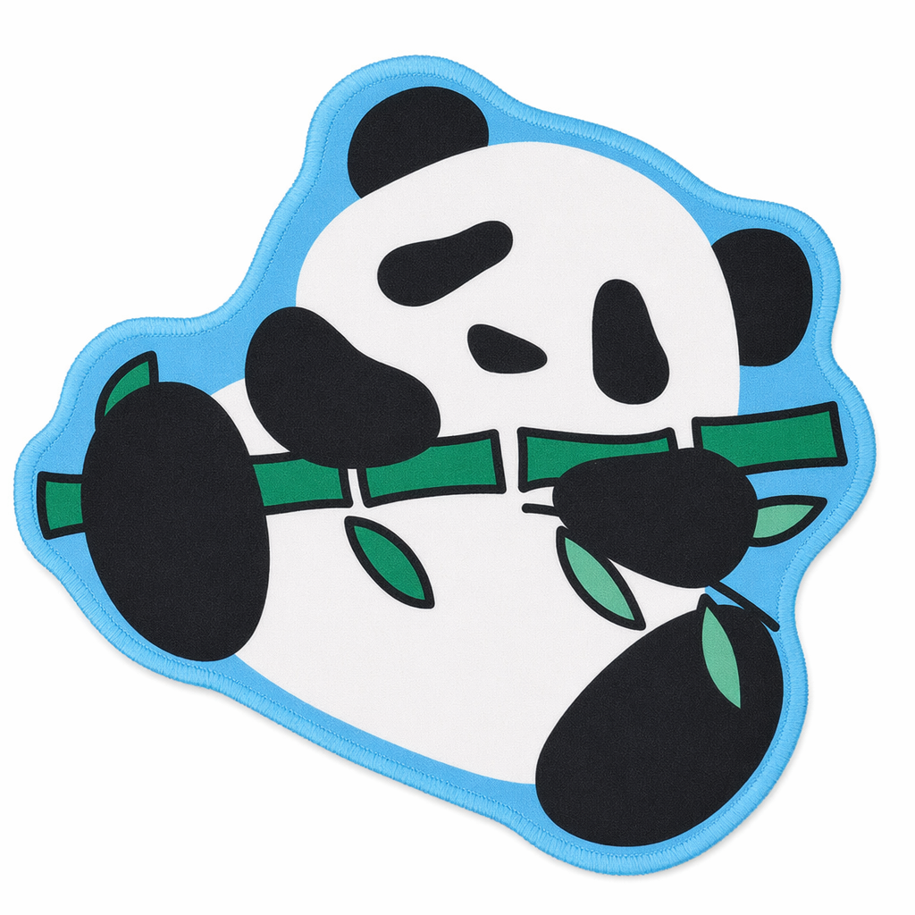 Cute Panda Mouse Pad with Stitched Edges Blue