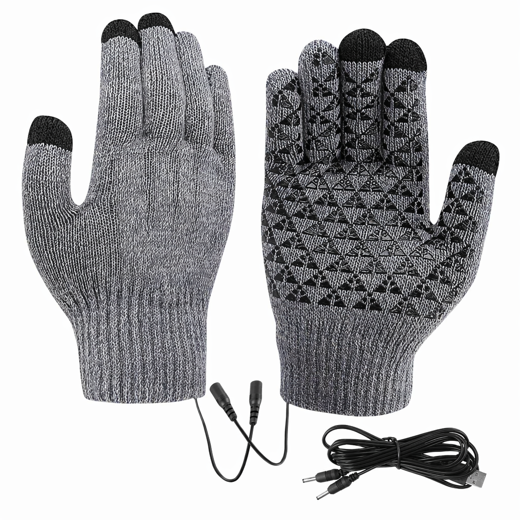 Touchscreen Knit Gloves for Men with Heating Feature Gray