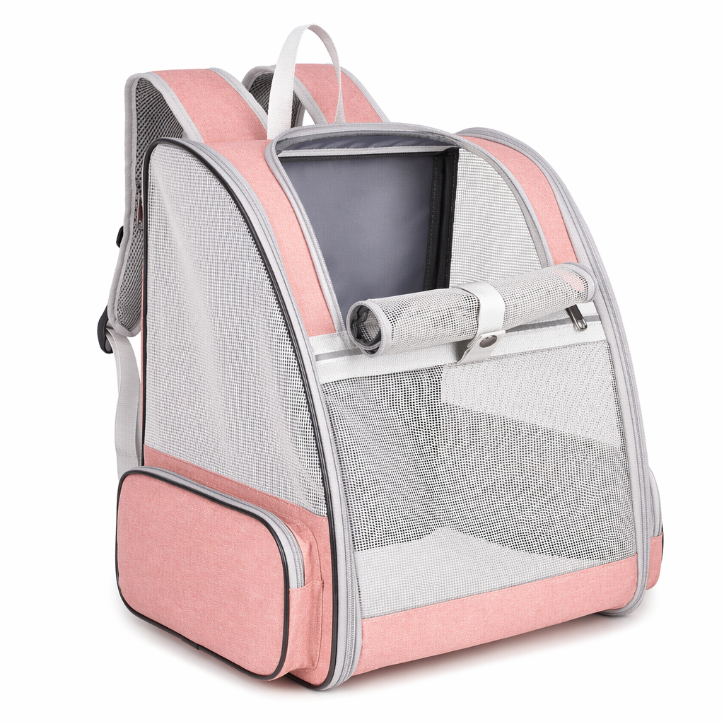 Pet Travel Backpack - Airy and Ventilated Pink
