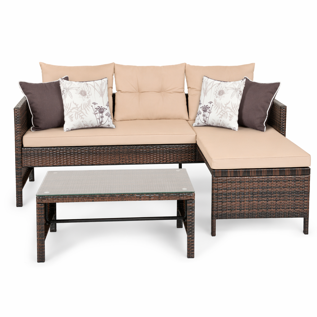 Wicker Outdoor Sofa Set with Coffee Table and Footrest for Three People Default