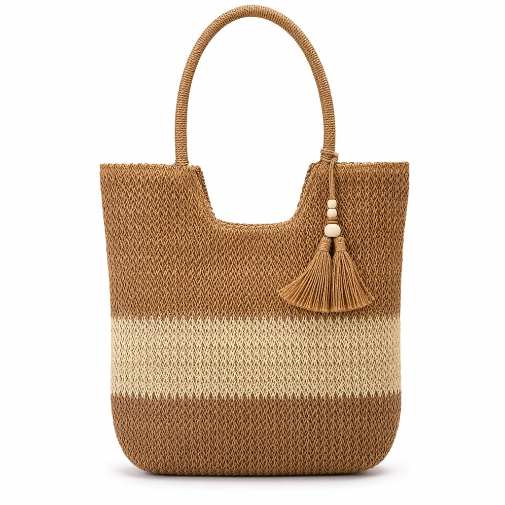 Straw Tote Bag for a Stylish Day at the Beach Khaki