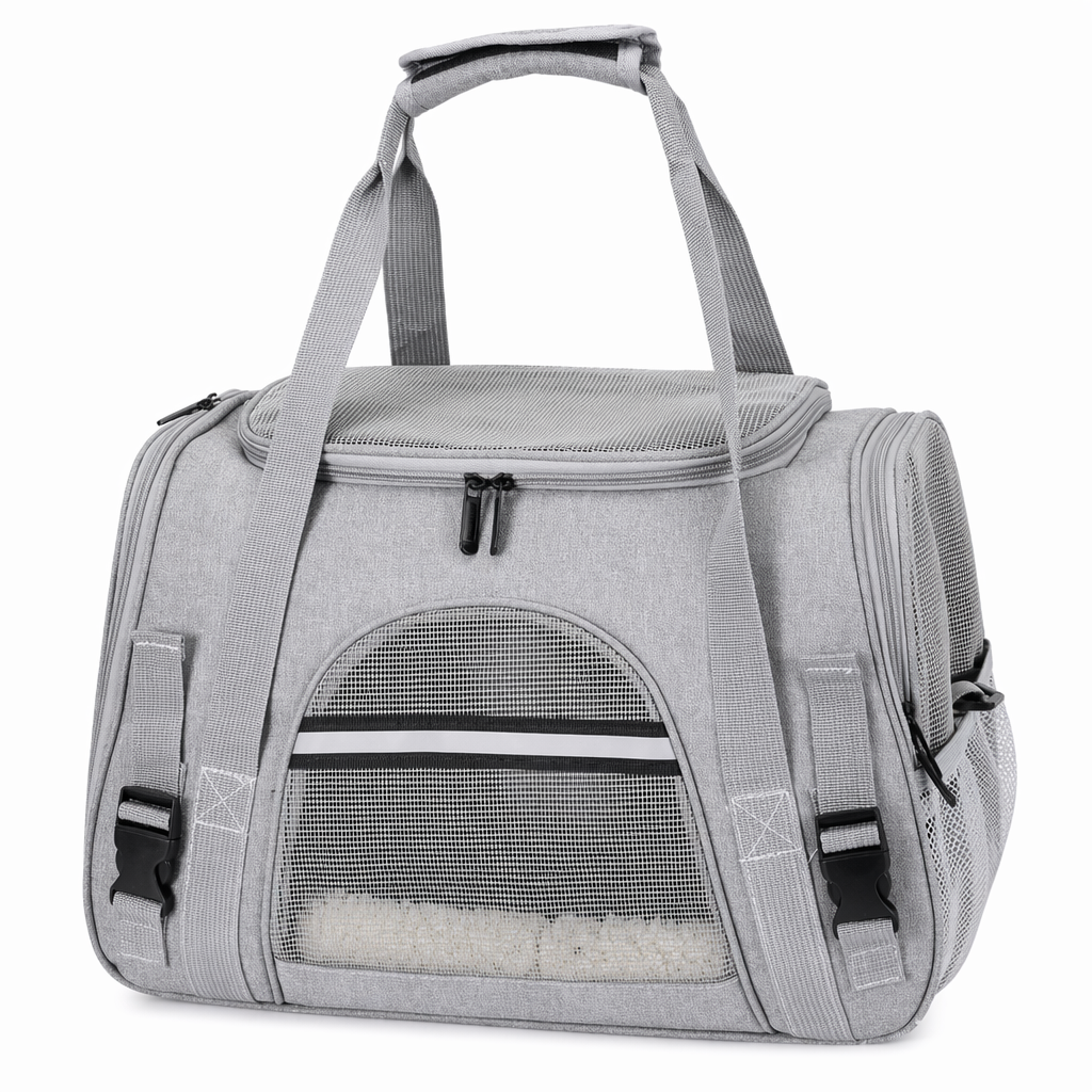 Pet Carrier Bag with Mesh Ventilation for Breathability and Multi-purpose Use Gray