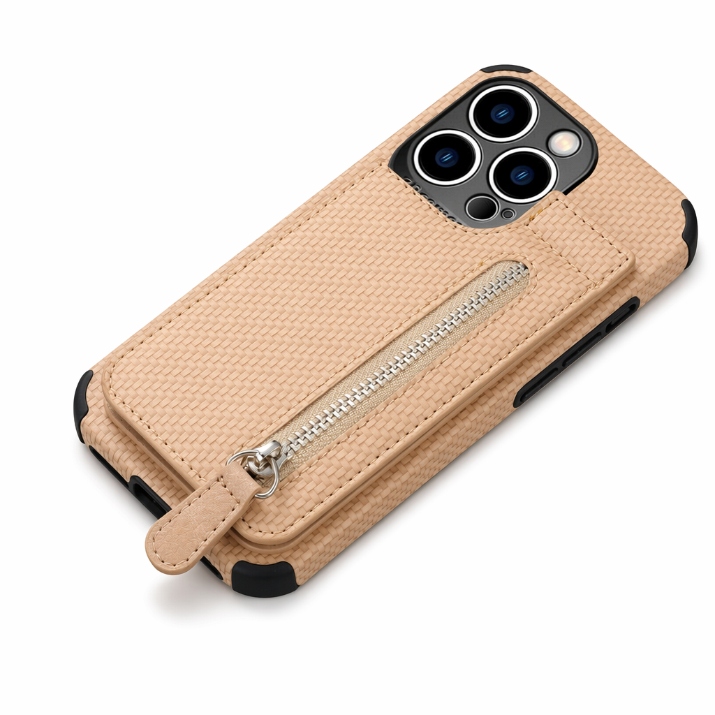 High-End Plant-Based Leather Wallet Case for iPhone Khaki