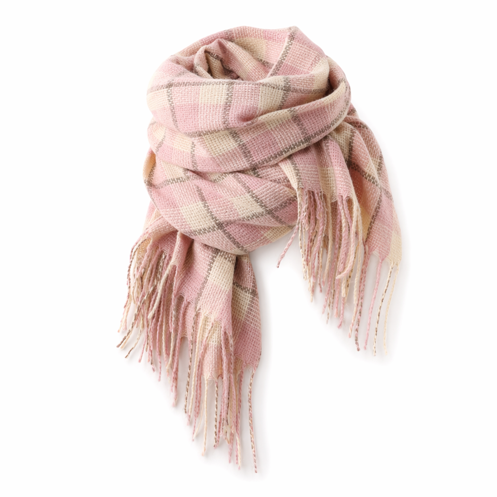 Cozy and Plaid Scarf Pink