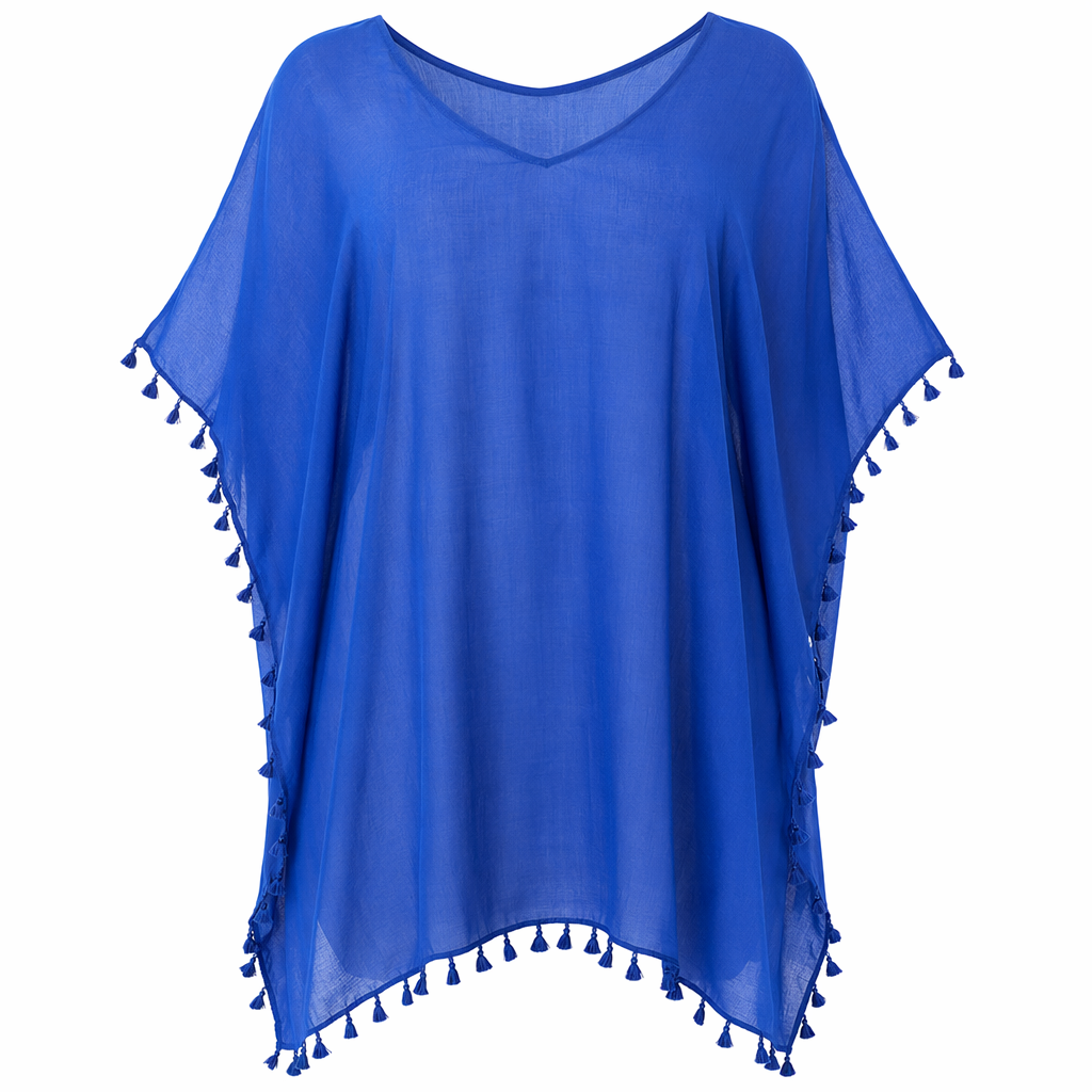 Chiffon Swimsuit Cover Up with Tassels - Perfect for the Summer Beach Blue