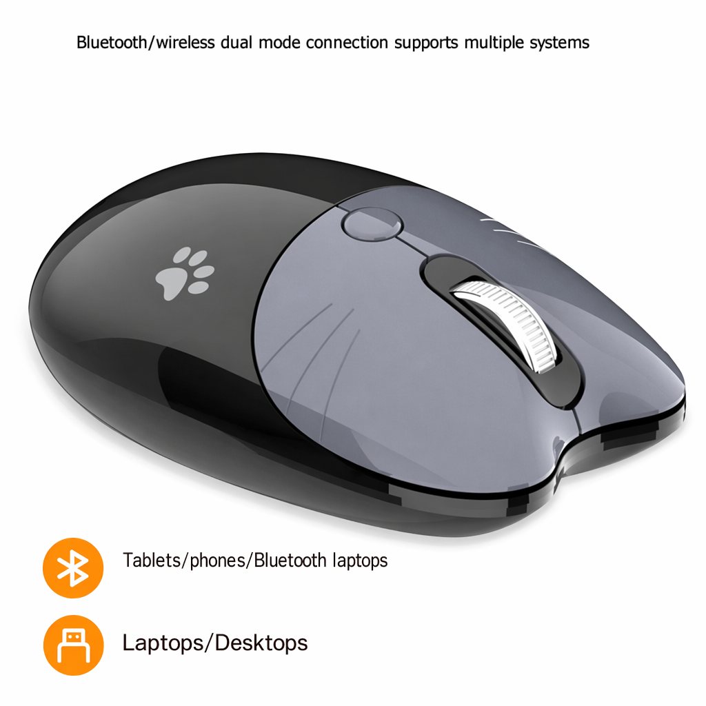 Cartoon Feline Themed Wireless Mouse with Bluetooth 2.4Ghz Black