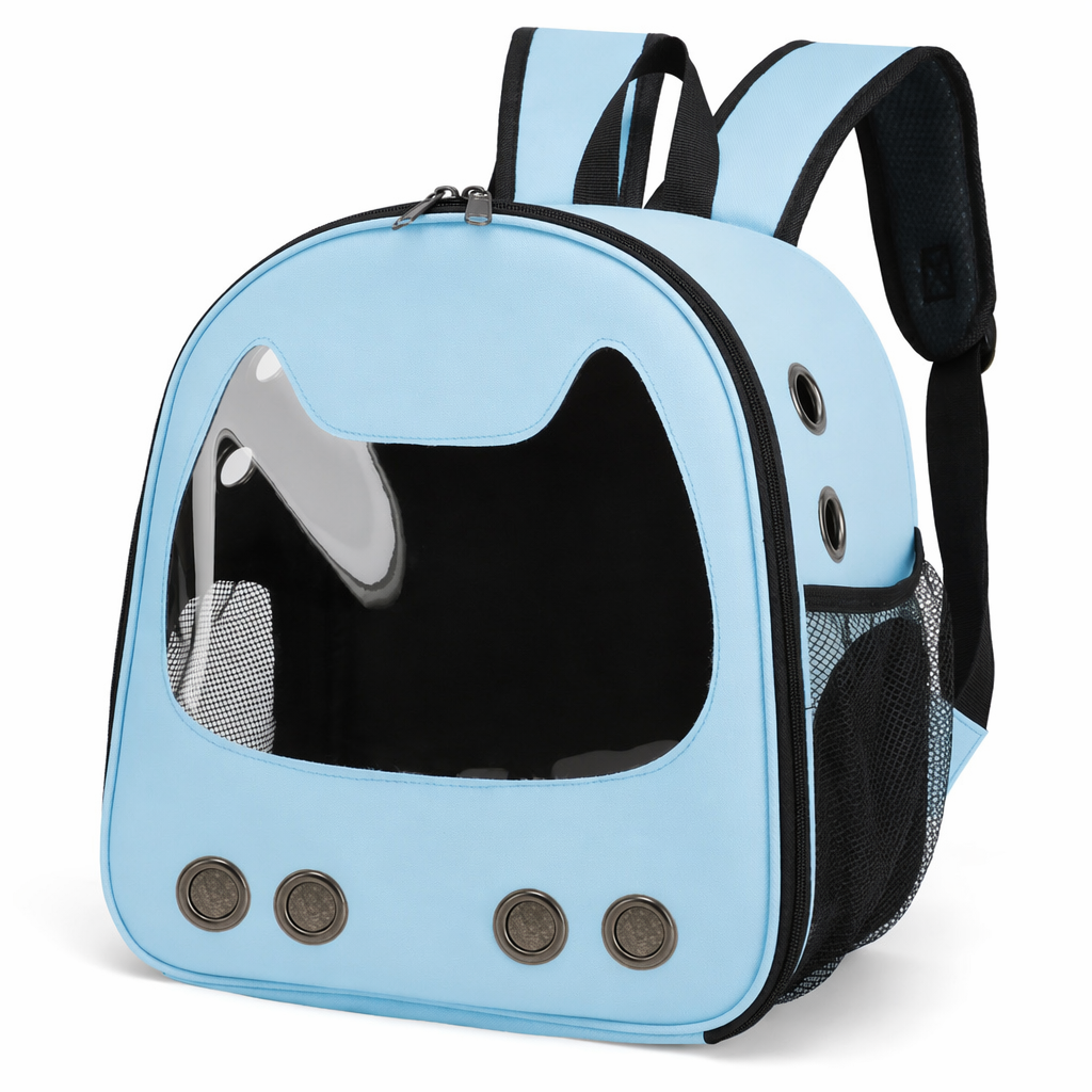 Pet Carrier Backpack with Feline Design for Small Sized Cats Blue